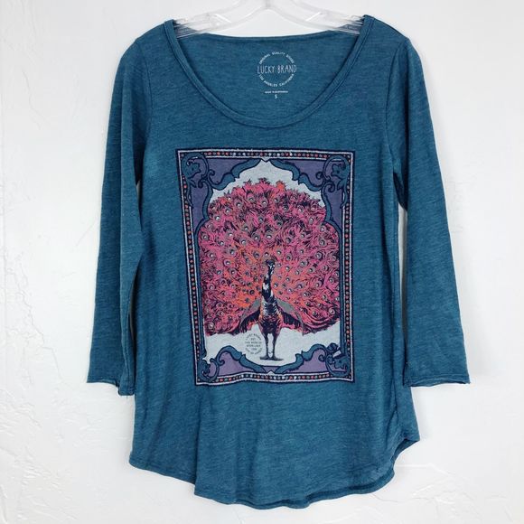 Lucky Brand Tops - Lucky Brand Peacock Stamp Long Sleeve Graphic Tee
